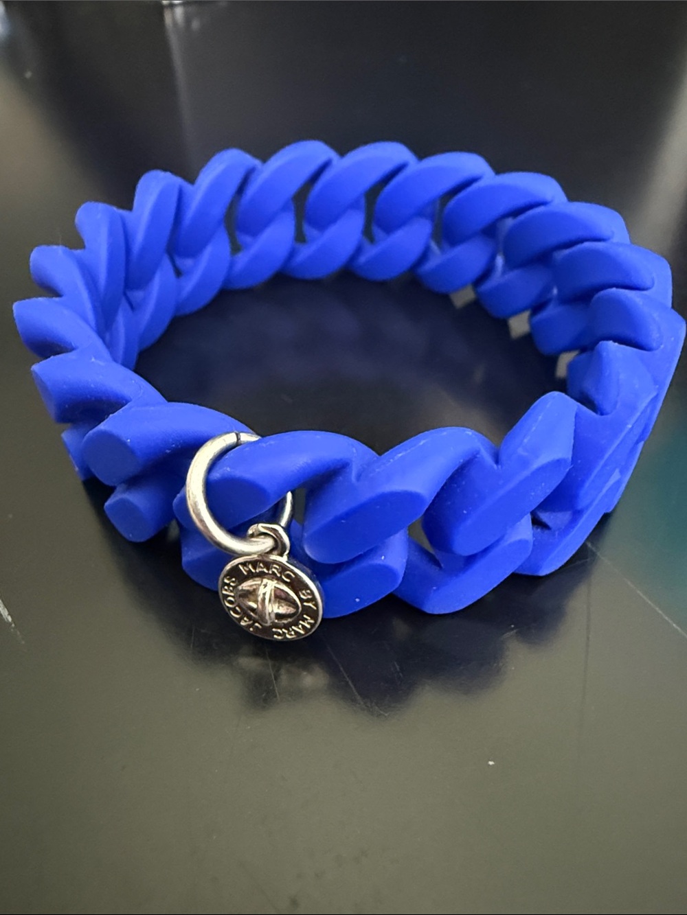 Marc by Marc Jacobs Cobalt Blue Silicone Link Bracelet with Branded Charm